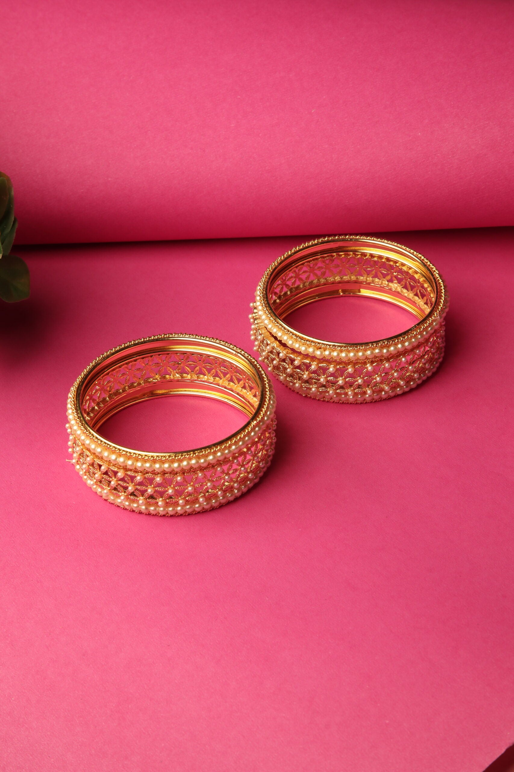 Starlit Cream Moti Golden Bangle