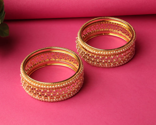 Starlit Cream Moti Golden Bangle