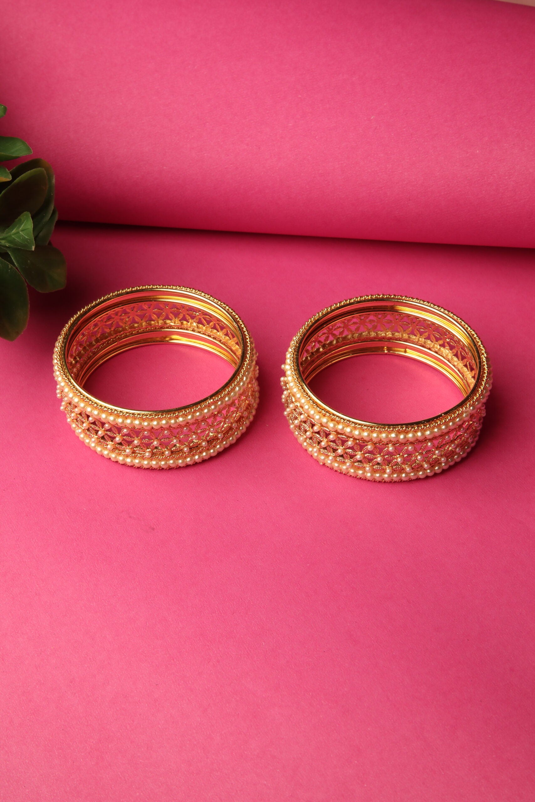 Starlit Cream Moti Golden Bangle