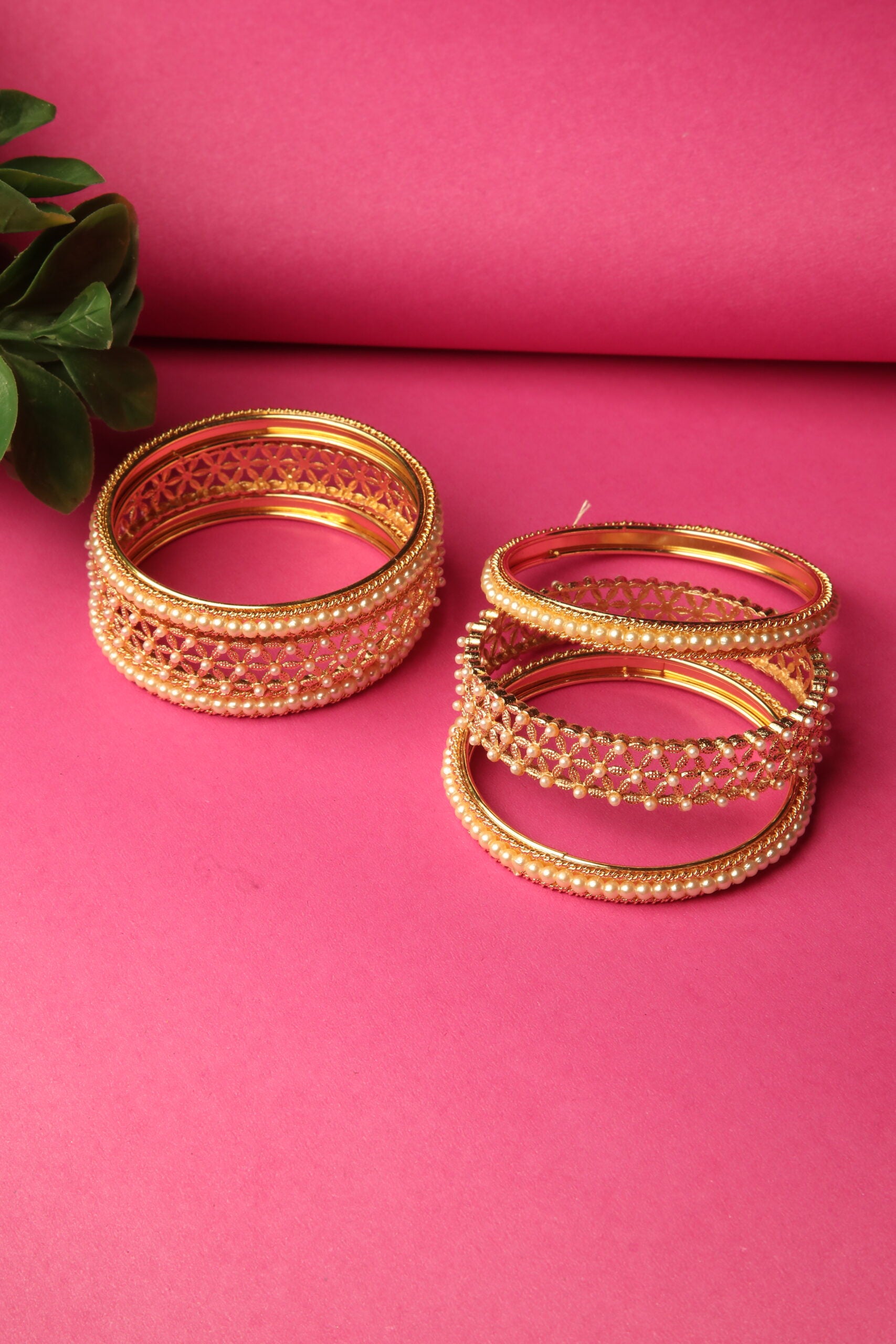 Starlit Cream Moti Golden Bangle