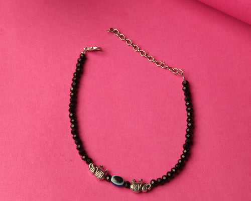 Elephant Charm Black Stone Bracelet