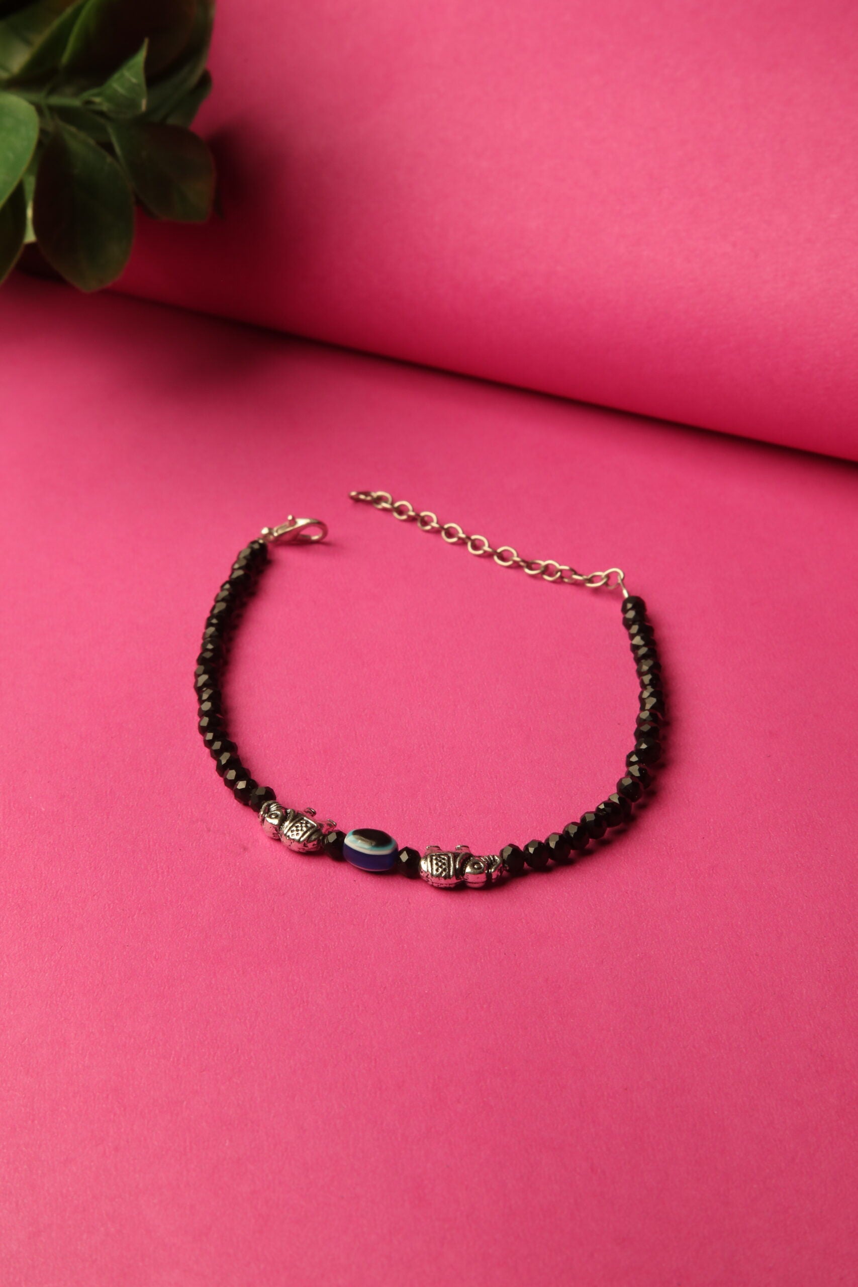 Elephant Charm Black Stone Bracelet