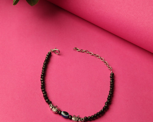 Elephant Charm Black Stone Bracelet