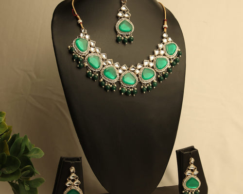 Verdant Spark American Diamond Necklace Set