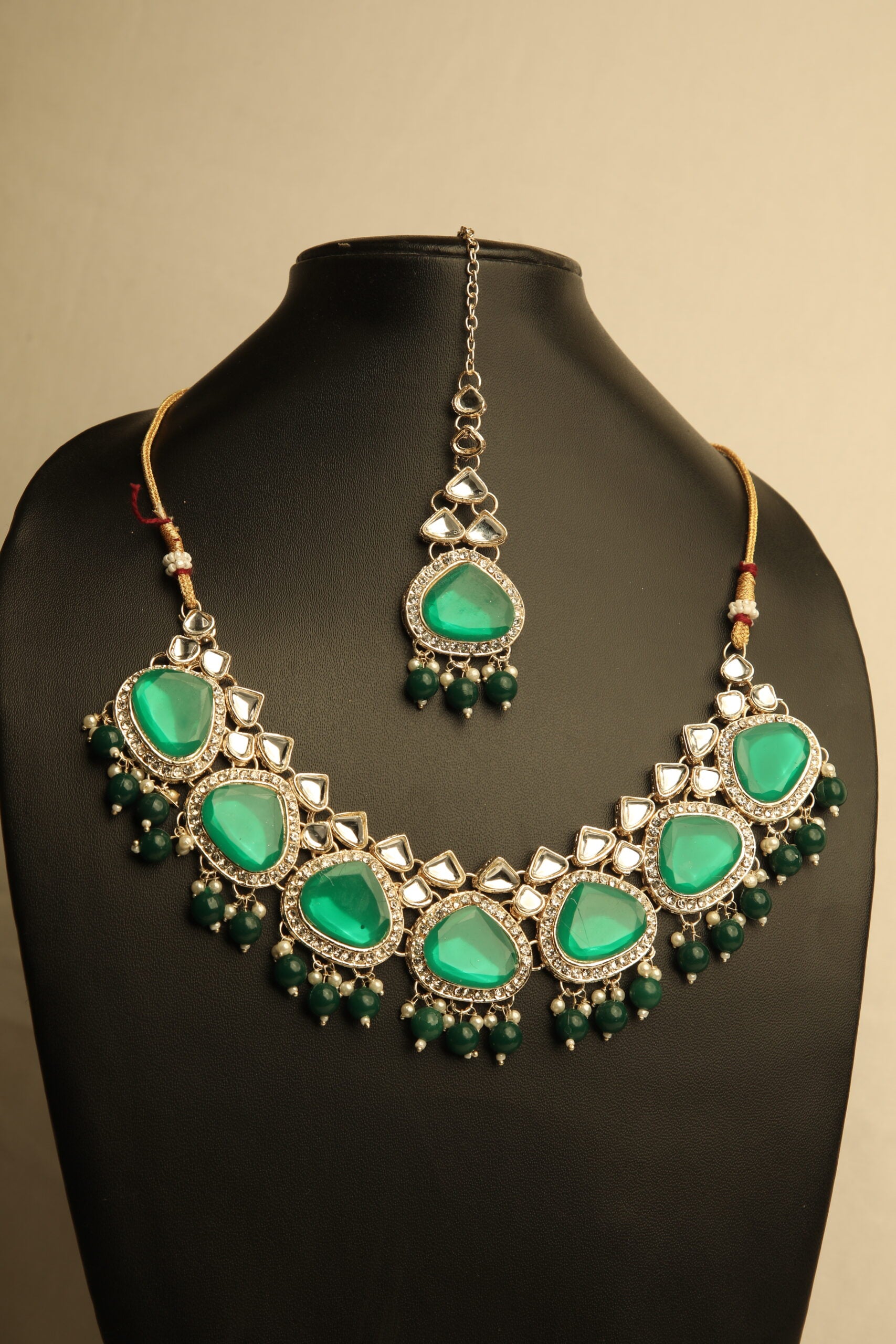 Verdant Spark American Diamond Necklace Set