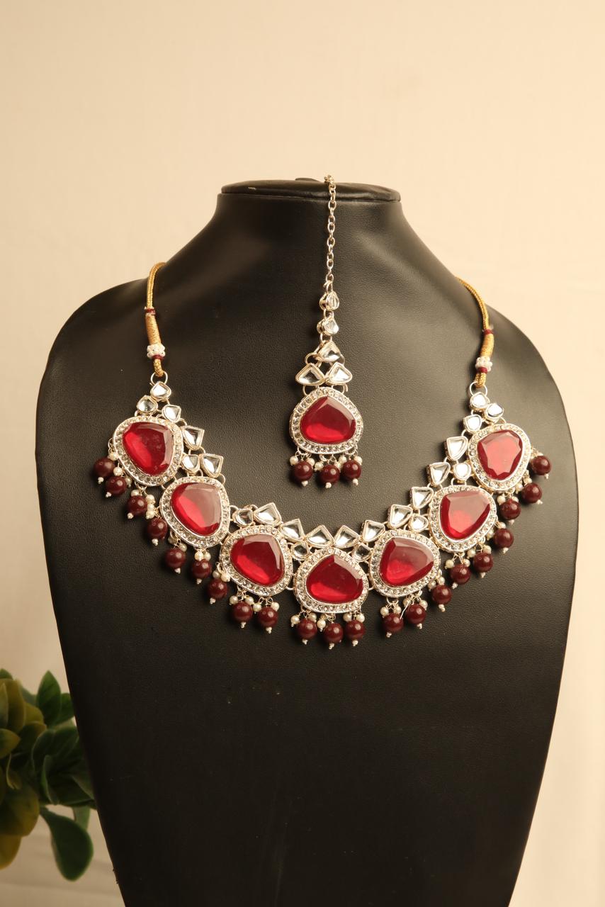 Scarlet Red American Diamond mecklace set