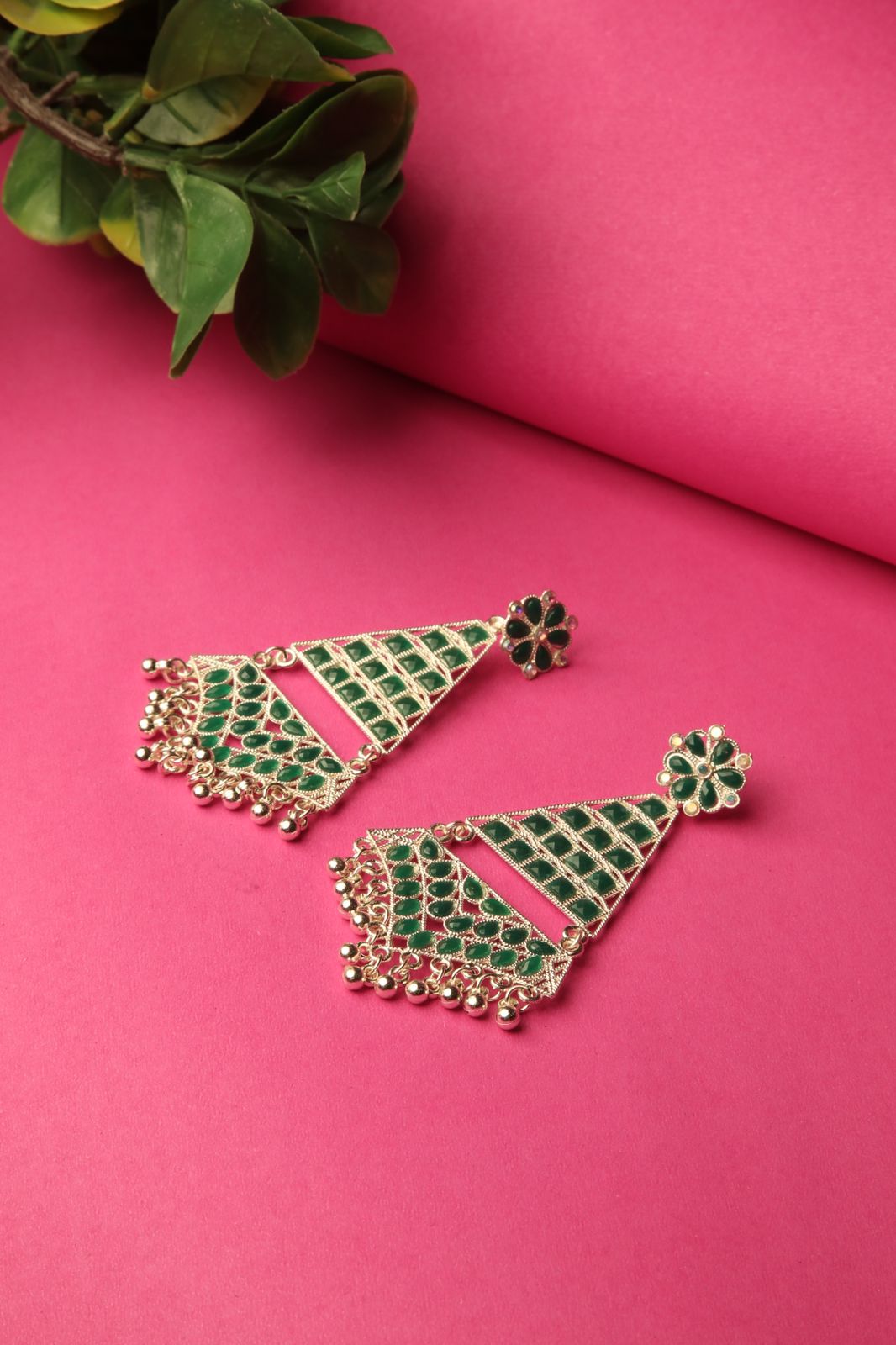 Green Triangle Earrings