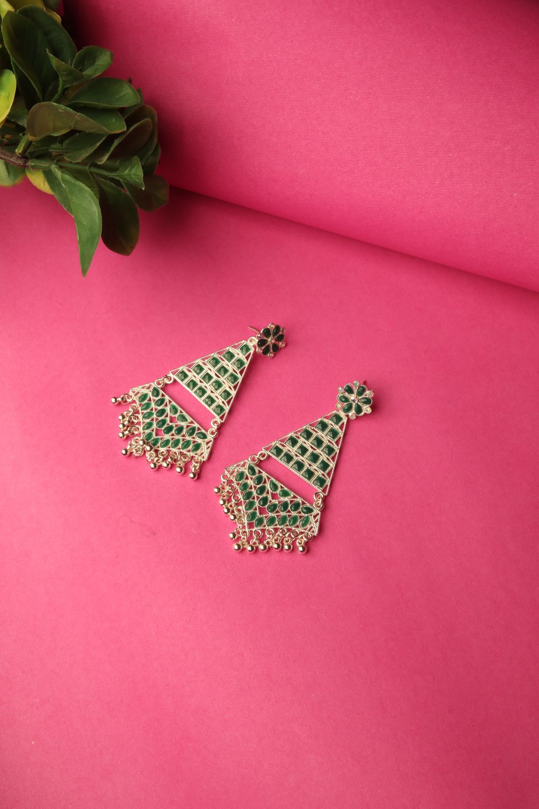 Green Triangle Earrings