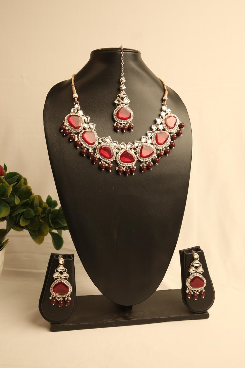 Scarlet Red American Diamond mecklace set